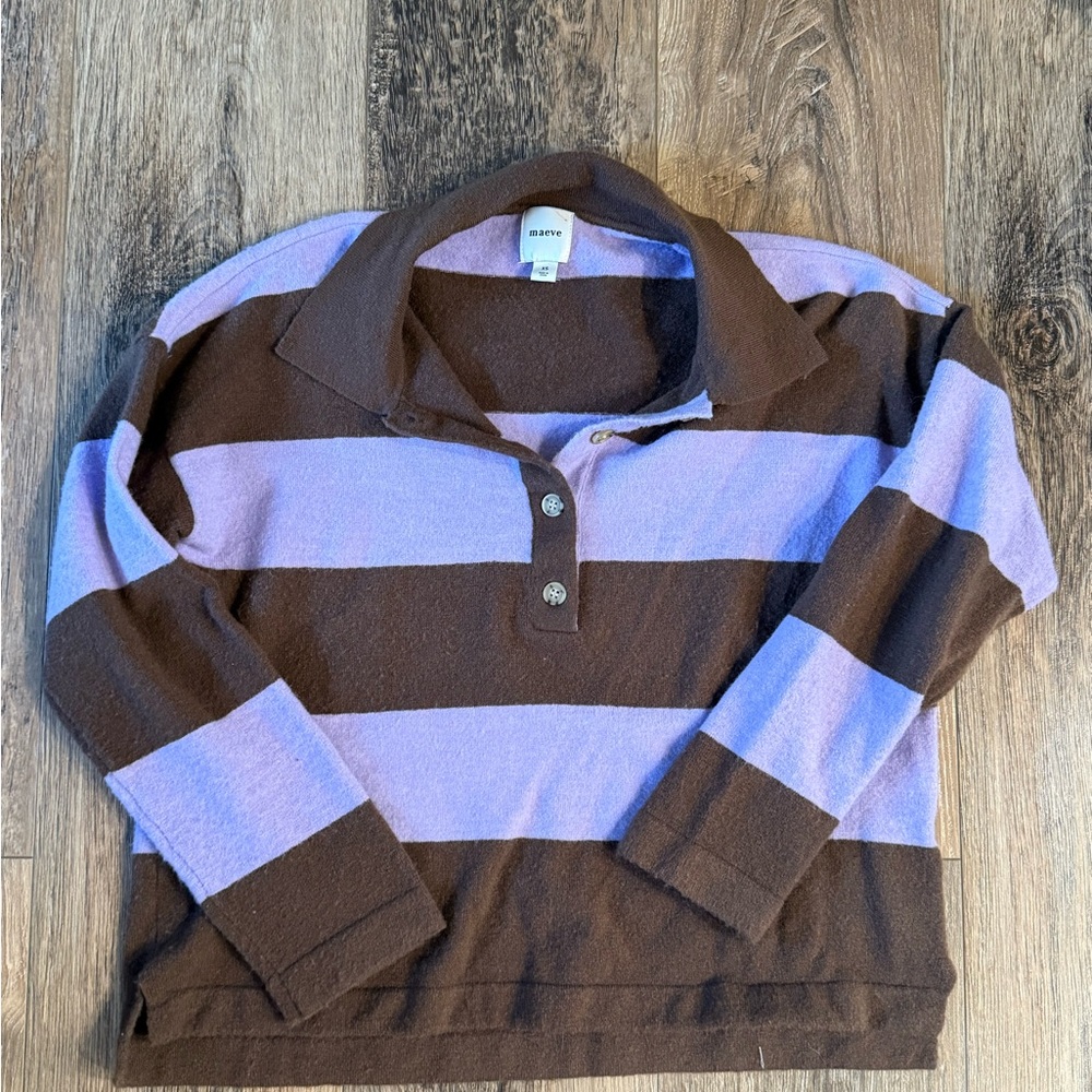 Anthropologie Brown and Purple Striped Sweater XS